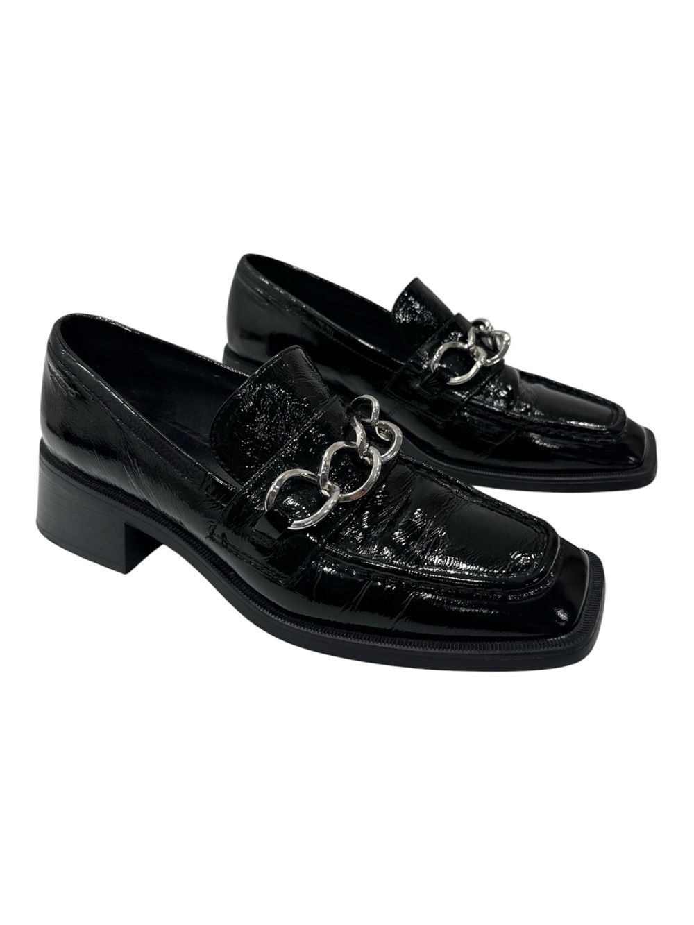 VAGABOND Patent Leather Chain-Accent Block Heel Blanca Loafers size 39 US 9 - Picture 12 of 12